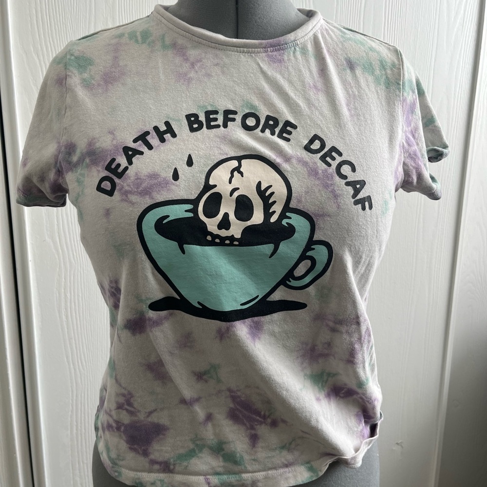 Medium Tie-Dye Death Before Decaf T-Shirt
